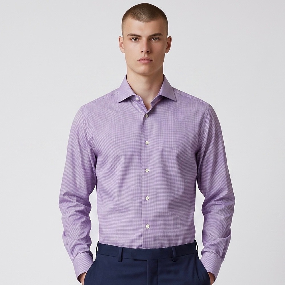 Eton Dress Shirt Mens 16.5 42 Purple Contemporary Fit Textured Twill Luxury